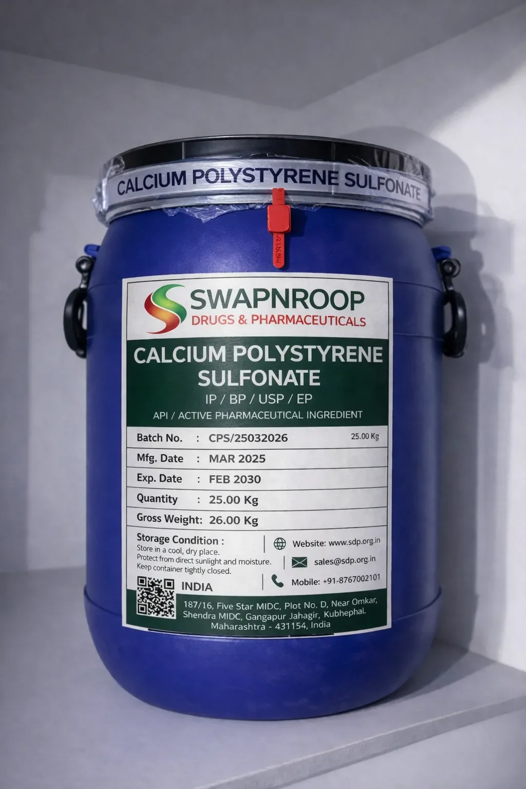 Calcium Polystyrene Sulfonate API Manufacturer and Bulk Supplier in Maharashtra, India – Swapnroop Pharma